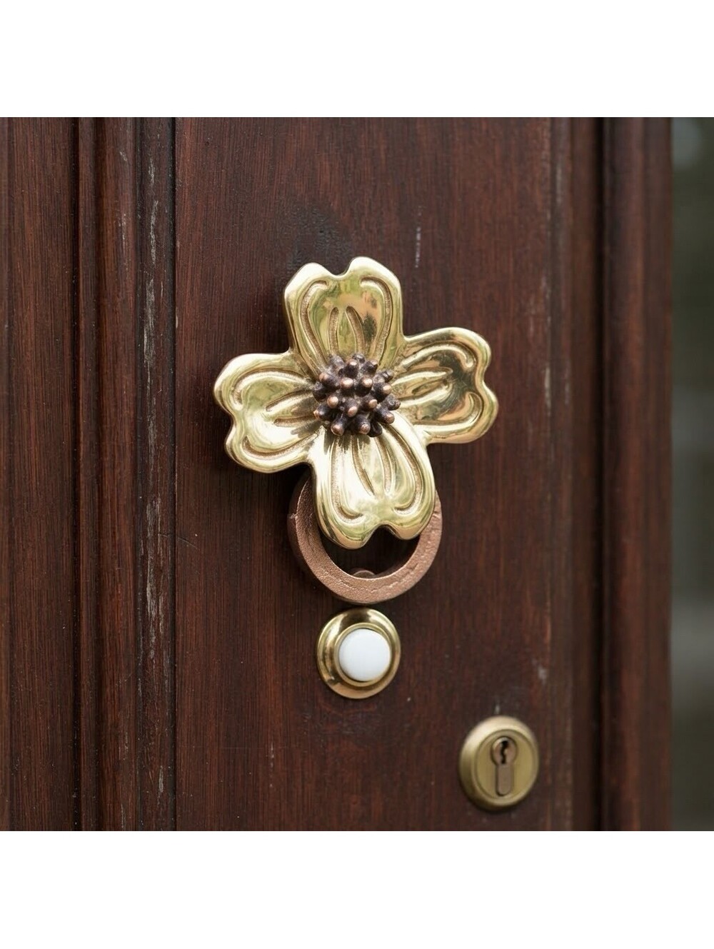 Michael Healy Solid Brass Dogwood Flower Doorbell Ringer New in Box MHR27